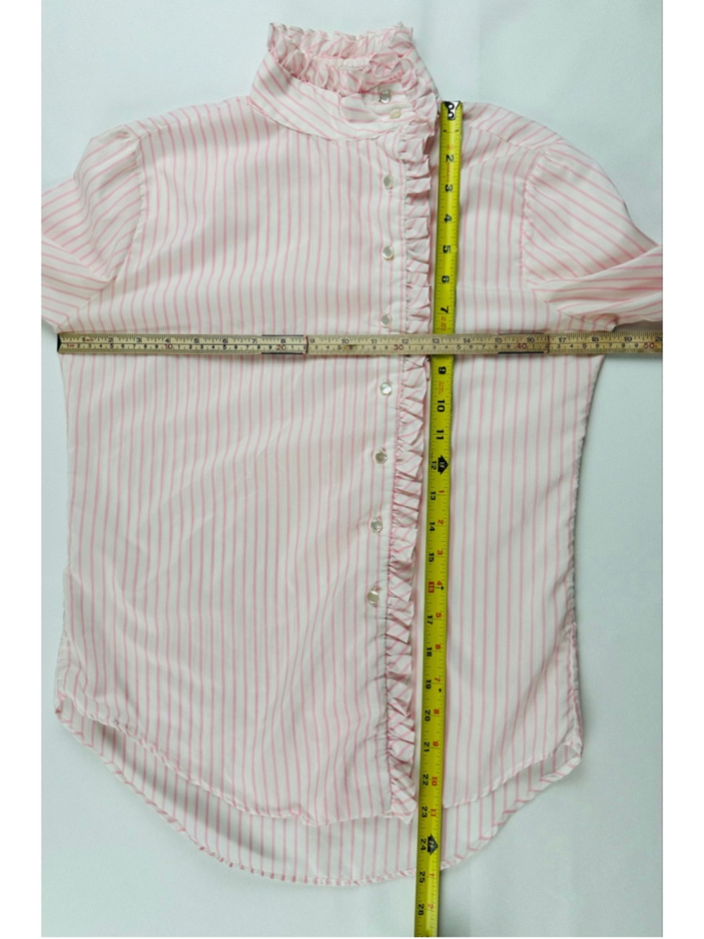 Vintage 1980s Ellen Tracy Pink Candy Stripe Ruffle Blouse Size 7 - Picture 3 of 10